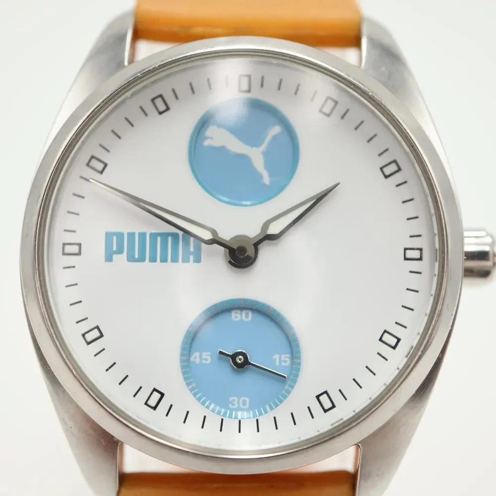 Puma Womens Blue White Sport Small Seconds Watch 29mm Orange Resin w New Battery